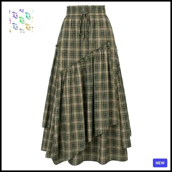 Maxi Skirt with Pockets A-Line Tiered Renaissance Pirate Costume Flowy - Picture 2 of 8